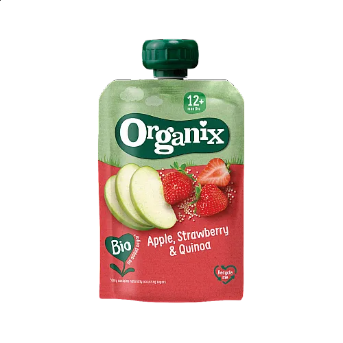Organix Пауч ябълка, ягода и киноа 12м. 100г