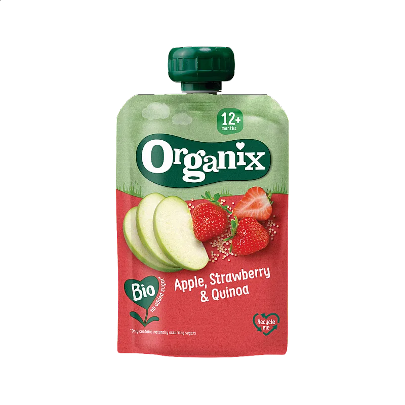 Organix Пауч ябълка, ягода и киноа 12м. 100г
