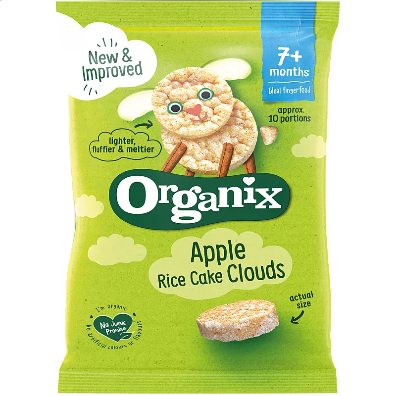 Organix Оризови бисквити Облачета - Ябълка 7м. 40г
