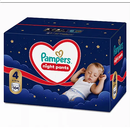 Pampers Night Pants Еднократни нощни гащички 4 9-15кг 104бр.