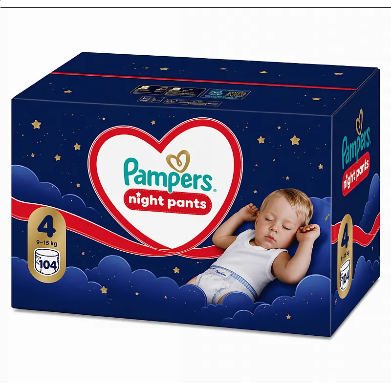 Pampers Night Pants Еднократни нощни гащички 4 9-15кг 104бр.