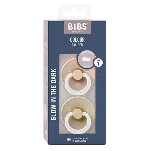 BIBS 2 бр. Биберони COLOUR, Blush GLOW/Vanilla GLOW, 0-6 месеца