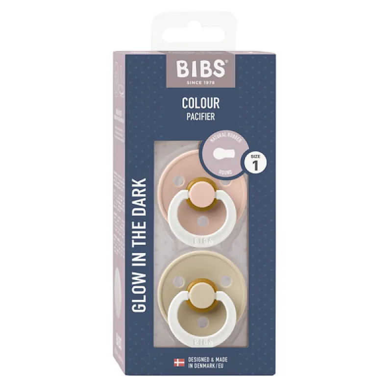 BIBS 2 бр. Биберони COLOUR, Blush GLOW/Vanilla GLOW, 0-6 месеца