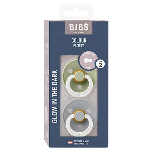 BIBS 2 бр. Биберони COLOUR, Sage GLOW/Cloud GLOW, 6-18 месеца