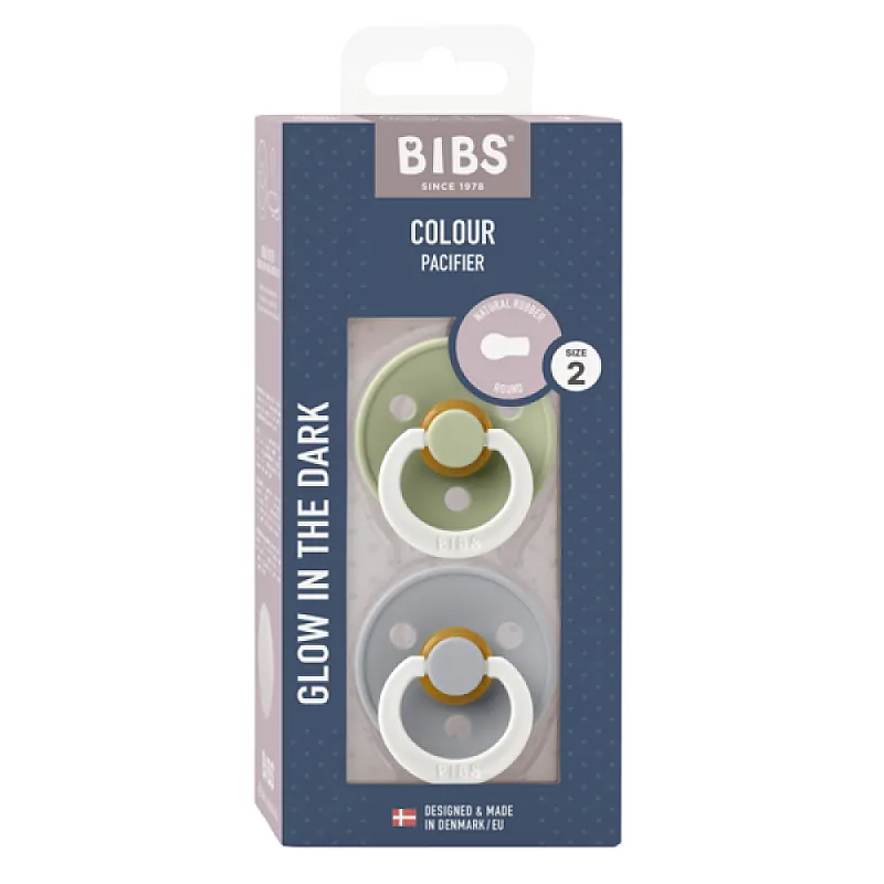 BIBS 2 бр. Биберони COLOUR, Sage GLOW/Cloud GLOW, 6-18 месеца