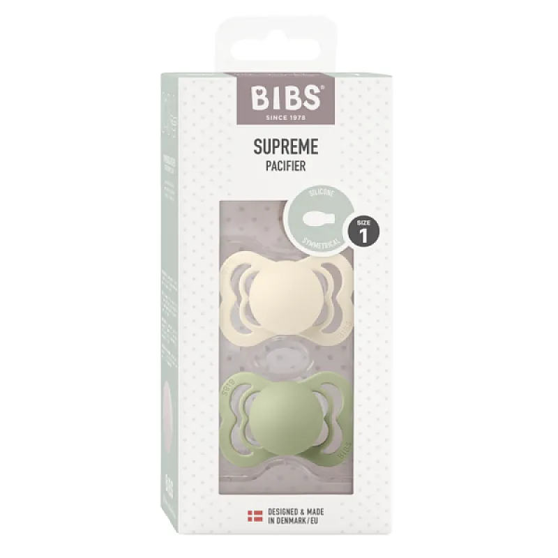 BIBS 2 бр. Силиконови Биберони Supreme, Ivory/Sage, 0-6 месеца