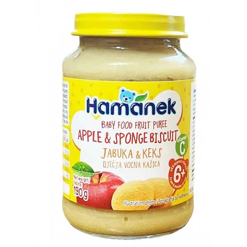 Hamanek Пюре Ябълка и бисквити 6м. 190г