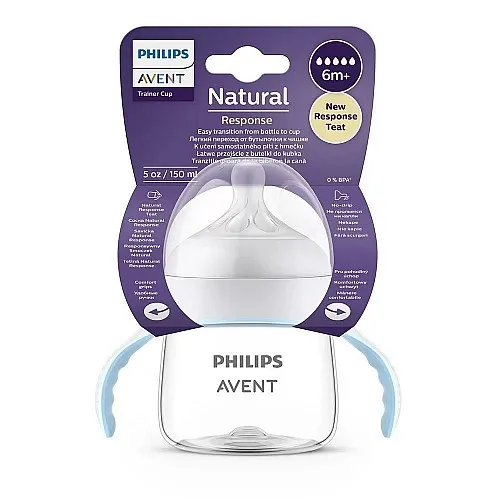 Philips Avent Тренировъчно шише Natural Response за преход към чаша с дръжки 150мл с биберон без протичане Поток 5, 6м+ SCF263/61