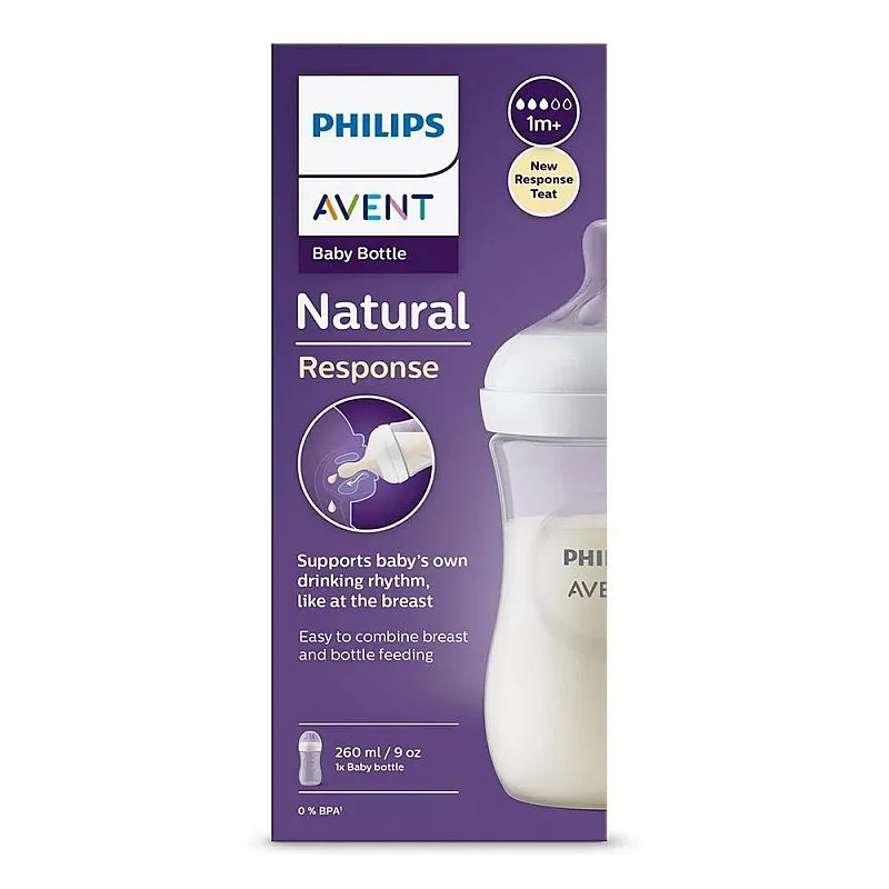 Philips AVENT Шише за хранене Natural Response 260 мл с биберон без протичане Natural Response Поток 3, 1м+, SCY903/01