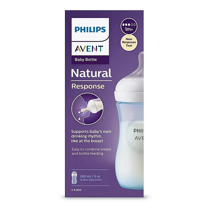 Philips AVENT Шише за хранене Natural Response 260 мл с биберон без протичане Natural Response Поток 3, 1м+ Синьо SCY903/21