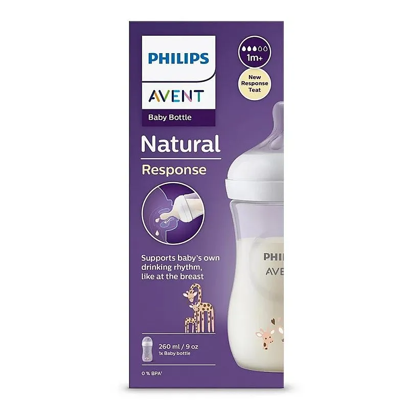 Philips AVENT Шише за хранене Natural Response 260 мл с биберон без протичане Natural Response Поток 3, 1м+ Жираф - SCY903/66
