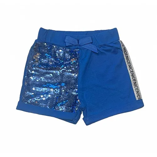 Cichlid Сини памучни къси панталони с обръщащи се пайети за момиче 5-948