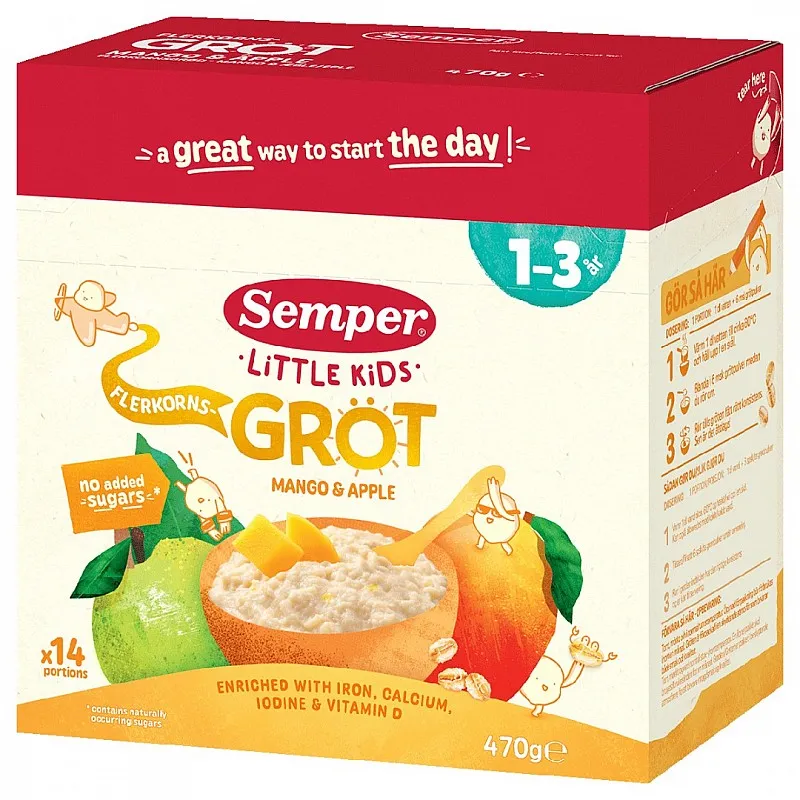 Semper Многозърнеста каша манго и ябълка 1-3г 470г