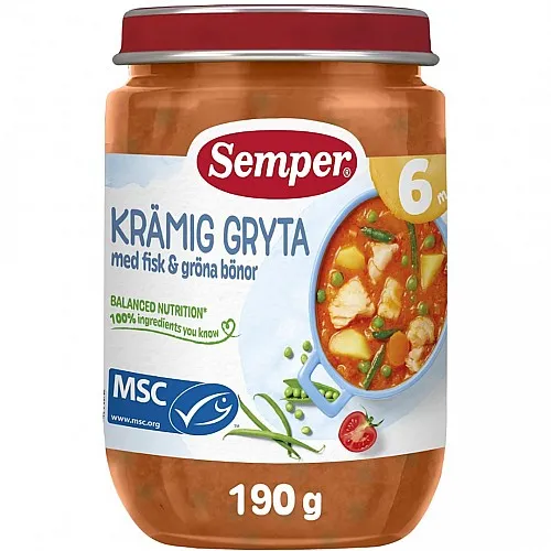 Semper Крем яхния с риба и зелен фасул 6м 190г