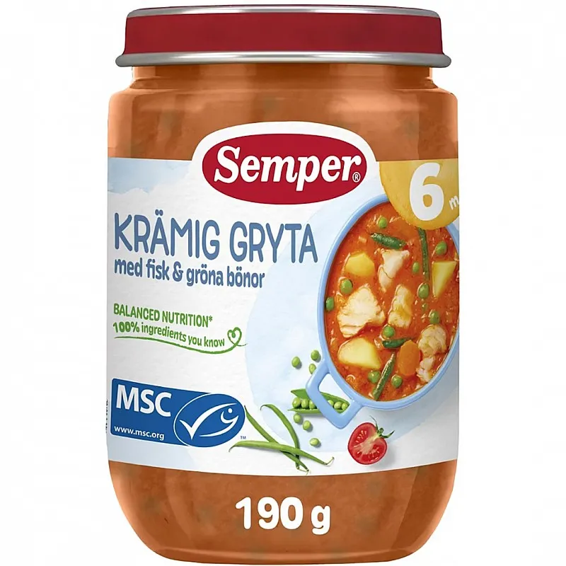 Semper Крем яхния с риба и зелен фасул 6м 190г