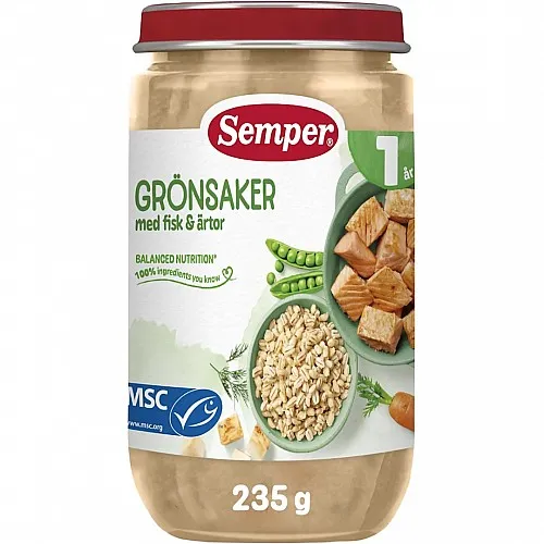 Semper Зеленчуци с риба Сьомга и грах 12м. 235г