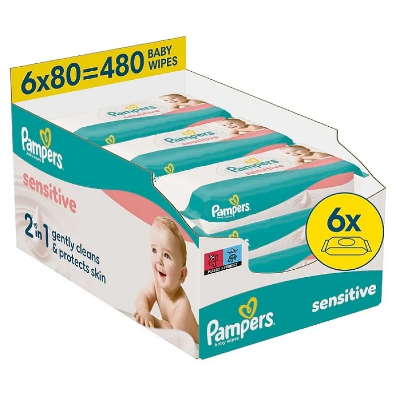 PAMPERS Sensitive Бебешки мокри кърпички 6х80бр.