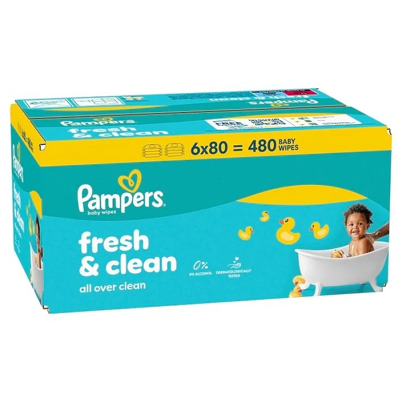 PAMPERS Fresh & Clean Бебешки мокри кърпички 6х80бр.