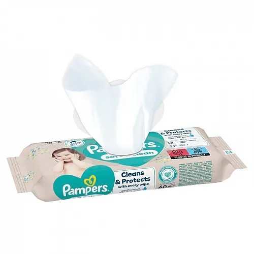 PAMPERS Soft & Clean бебешки мокри кърпички 60бр.