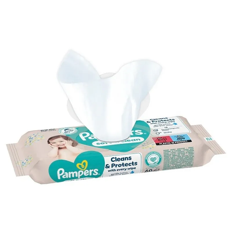 PAMPERS Soft & Clean бебешки мокри кърпички 60бр.