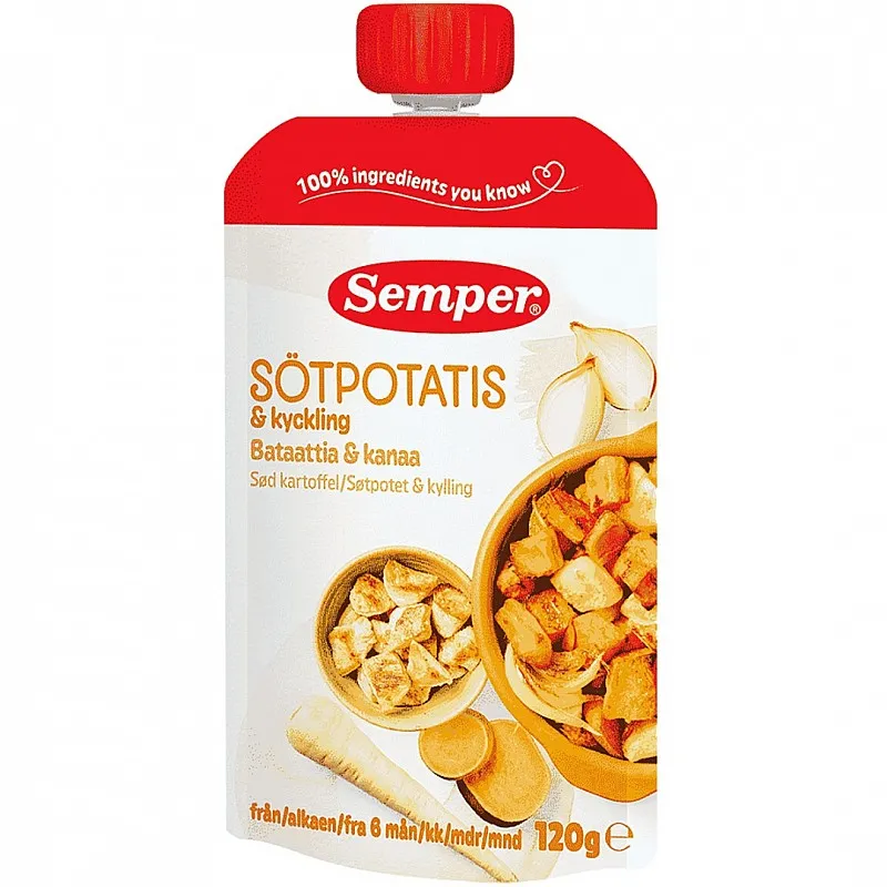 Semper Сладък картоф и пилешко 6м. 120г