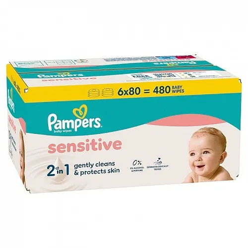 PAMPERS Sensitive Бебешки мокри кърпички 6х80бр.