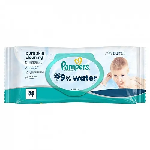PAMPERS Бебешки мокри кърпички Water 60бр.