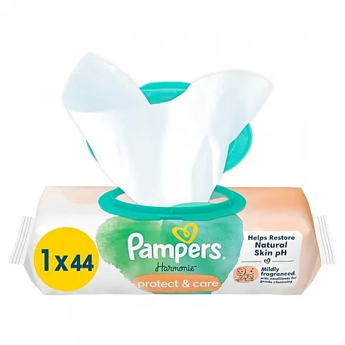 PAMPERS Harmonie Protect & Care с Невен  бебешки мокри кърпички 44бр.