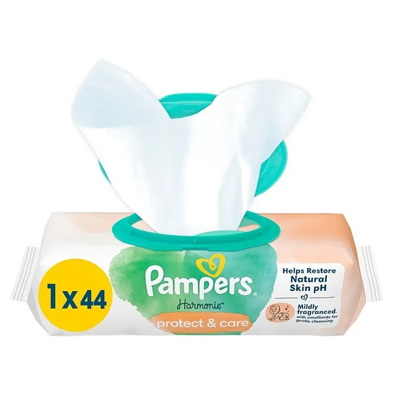 PAMPERS Harmonie Protect & Care с Невен  бебешки мокри кърпички 44бр.