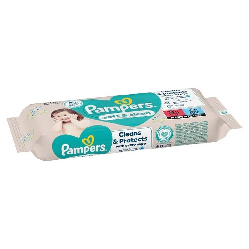 PAMPERS Soft & Clean бебешки мокри кърпички 60бр.