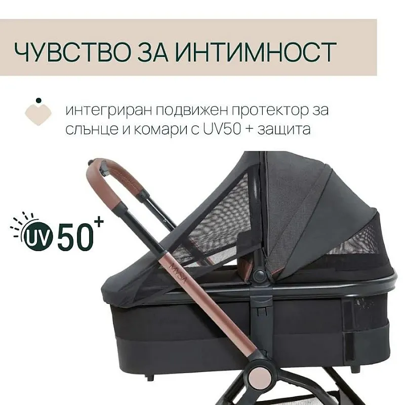 Chicco DUO СИСТЕМА MYSA  Black Satin количка, шаси и кош за новородено, 0м+