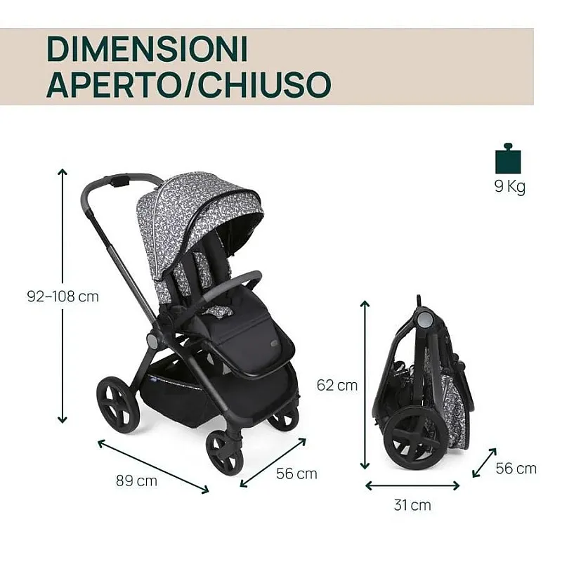 Chicco DUO СИСТЕМА MYSA  Charming Grey количка, шаси и кош за новородено, 0м+