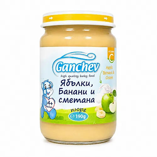 GANCHEV Пюре от ябълки и банани със сметана 4м. 190г