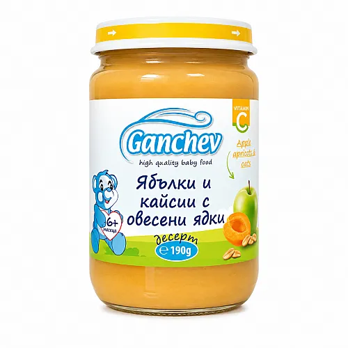 GANCHEV Пюре от ябълки и кайсии с овесени ядки 6м. 190г