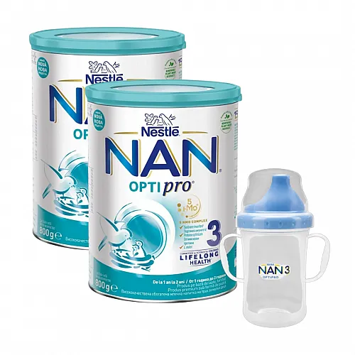 NESTLE NAN 3 Преходно мляко 12м.+ 2х800г с подарък - Чаша с твърд накрайник