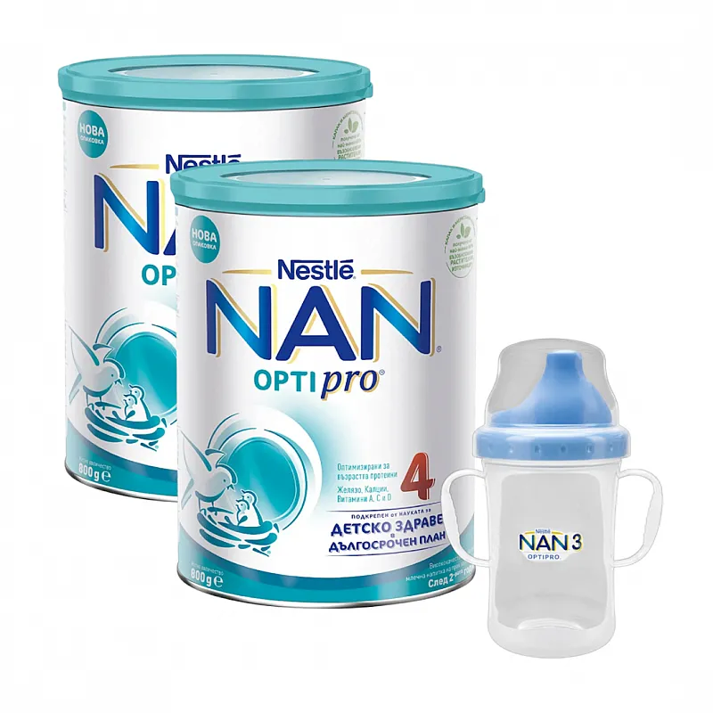NESTLE NAN 4 Преходно мляко 24м.+ 2х800г с подарък - Чаша с твърд накрайник