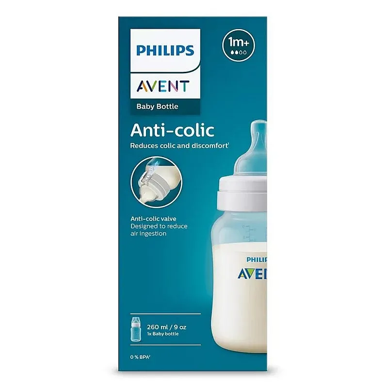 Philips AVENT Шише за хранене Anti-Colic 260 мл, с биберон със сила на потока 2, 1м+  SCY103/01