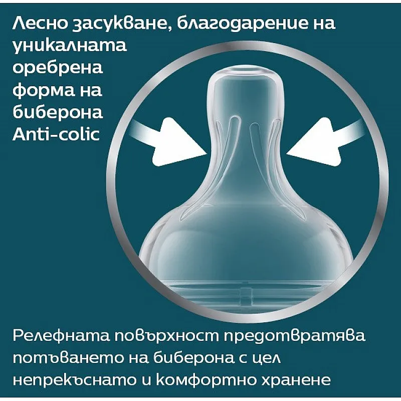 Philips AVENT Шишета за хранене Anti-Colic 2x260 мл, с биберон със сила на потока 2, 1м+  SCY103/02