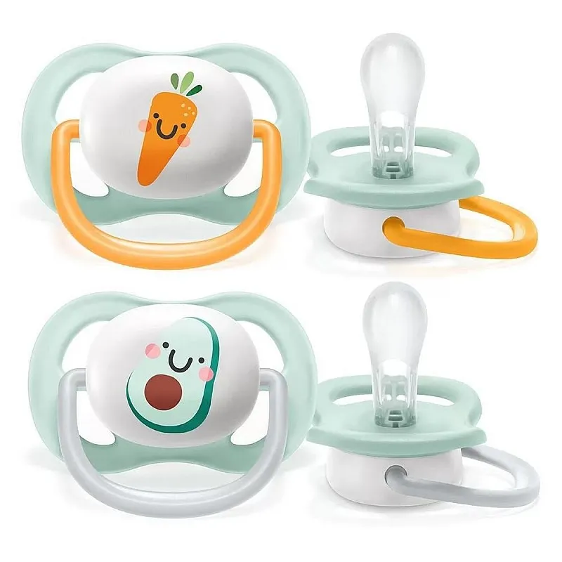 2 бр. ортодонтични залъгалки Philips AVENT SCF080/02 Ultra Air Happy 0-6м с декорация цвете и Надпис в кутия за стерилизиране - момче