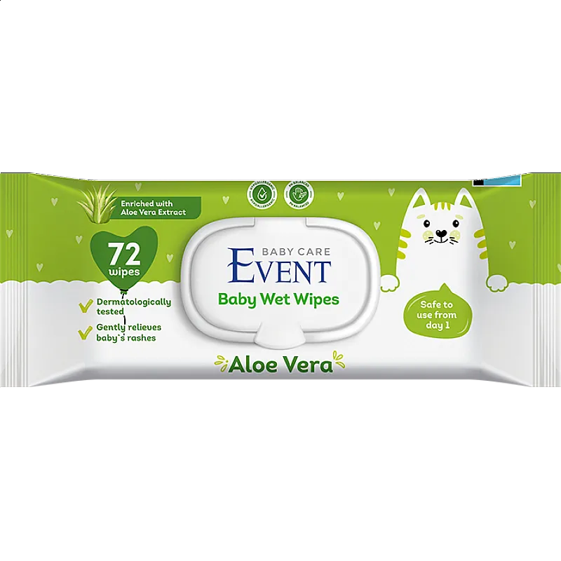 Event baby Еvent бебешки влажни кърпи с ектракт от алое вера 72бр.