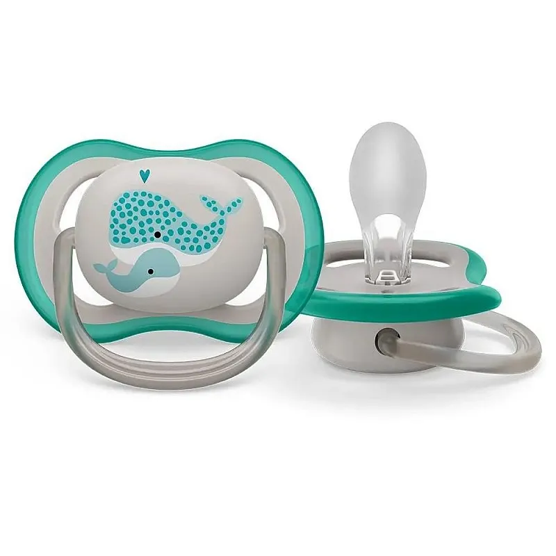 Комплект от 2 бр. ортодонтични залъгалки Philips AVENT SCF349/24 Ultra Air 18м+, неутрални цветове с декор Кит, в кутия за стерилизиране