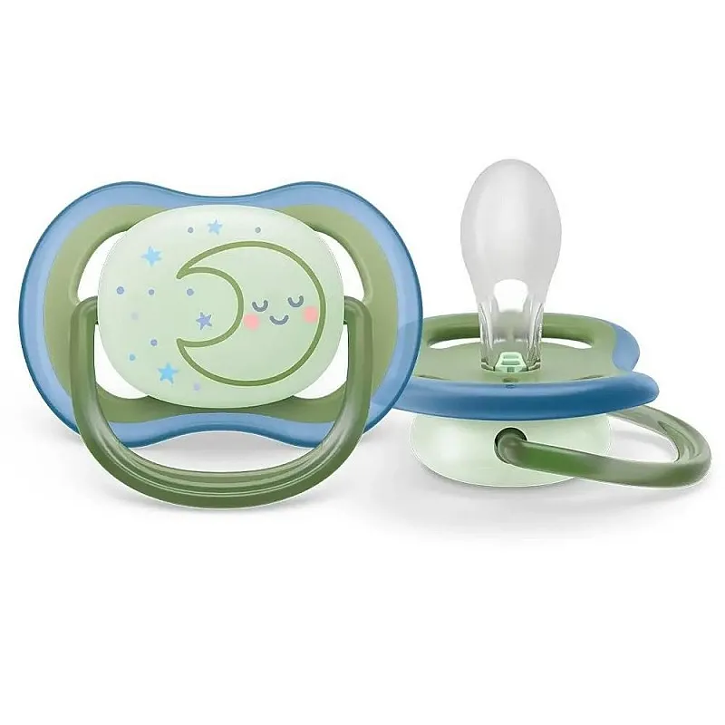Комплект от 2 бр. светещи в тъмното ортодонтични залъгалки Philips Avent Ultra Air Night SCF376/23 и кутия за стерилизиране, 18м+