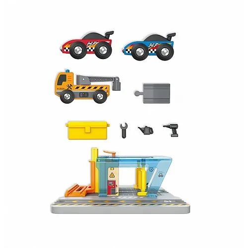 Комплект железопътен сервиз, Hape, 11 части