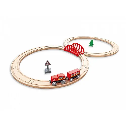 Детски игрален комплект, Hape, Класическа железопътна осмица, 19 части