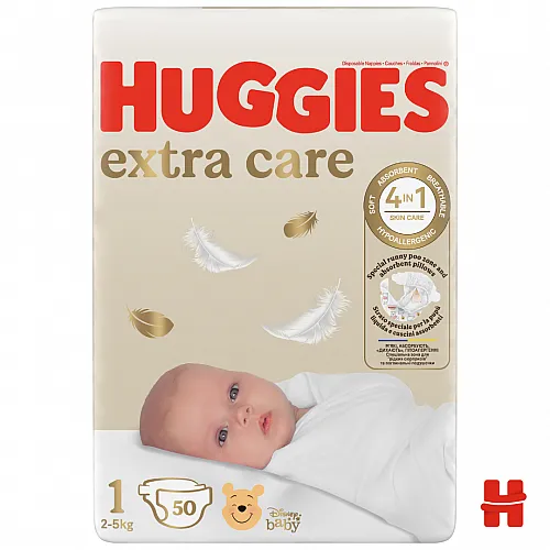 HUGGIES Пелени за новородени Extra care 1, 2-5 кг, 50бр