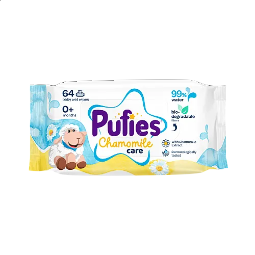 Pufies Clean Care Мокри кърпички с 99% вода и Лайка 64бр.