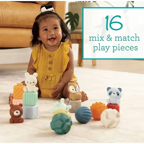 Комплект бебешки сензорни играчки, Infantino, Меки цветове, 16 бр.
