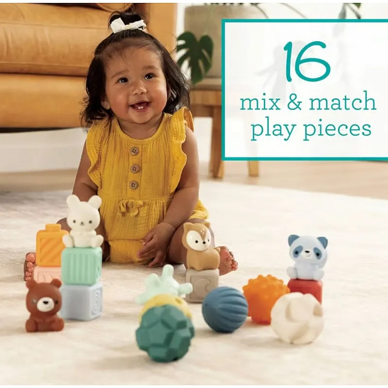 Комплект бебешки сензорни играчки, Infantino, Меки цветове, 16 бр.