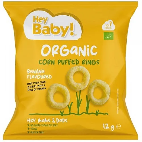 Hey Baby! Био кръгчета царевични с банан 7м. 12г