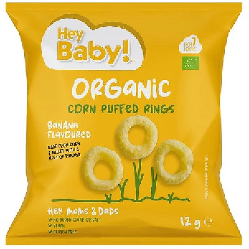 Hey Baby! Био кръгчета царевични с банан 7м. 12г